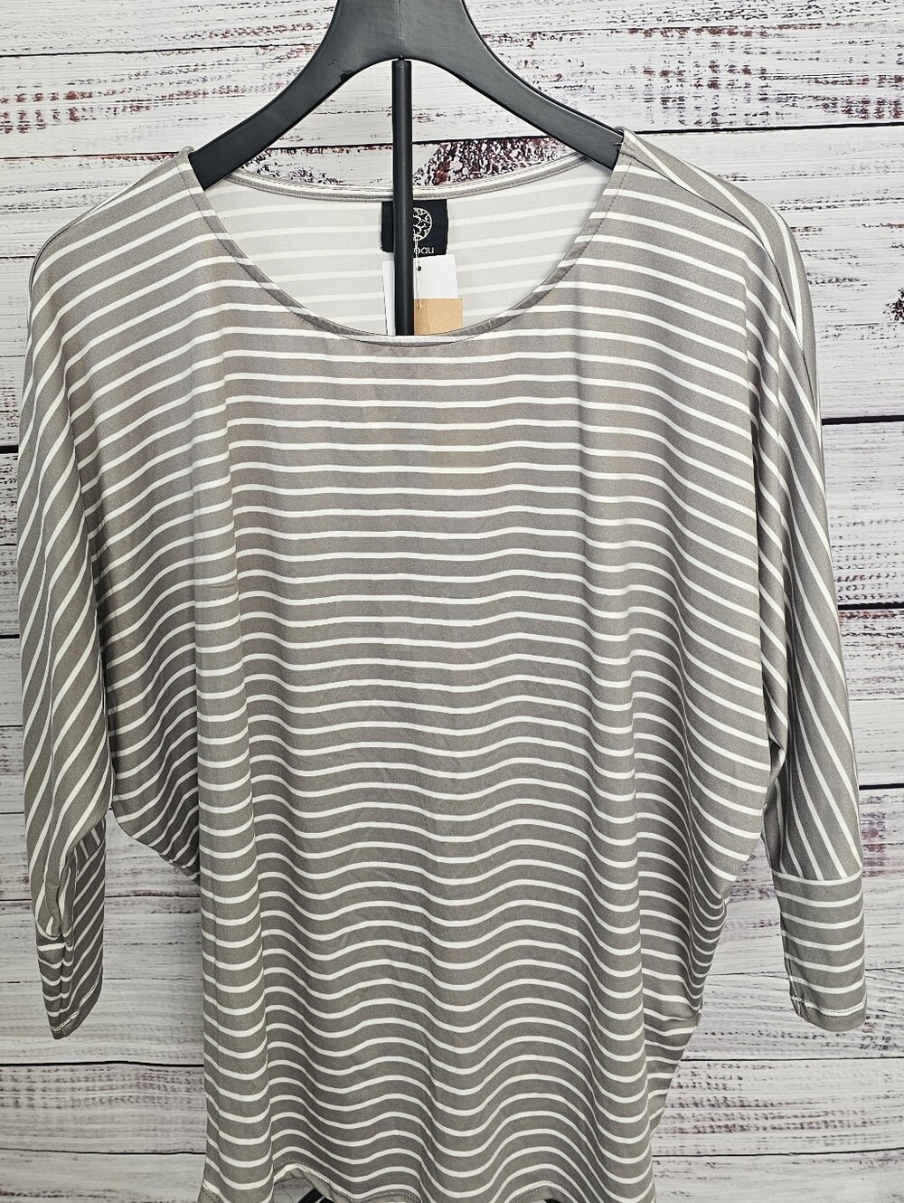 Bobeau Striped Dolman Sleeve Women’s Top - Taupe/White
